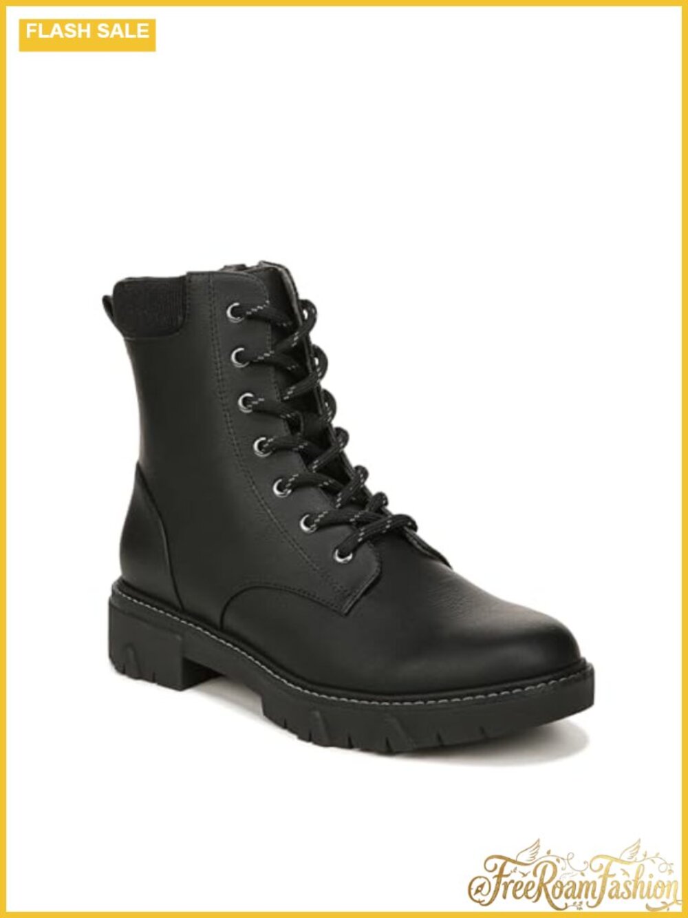 Mid Calf Combat Boots Faux Leather Lace Up Block Heel